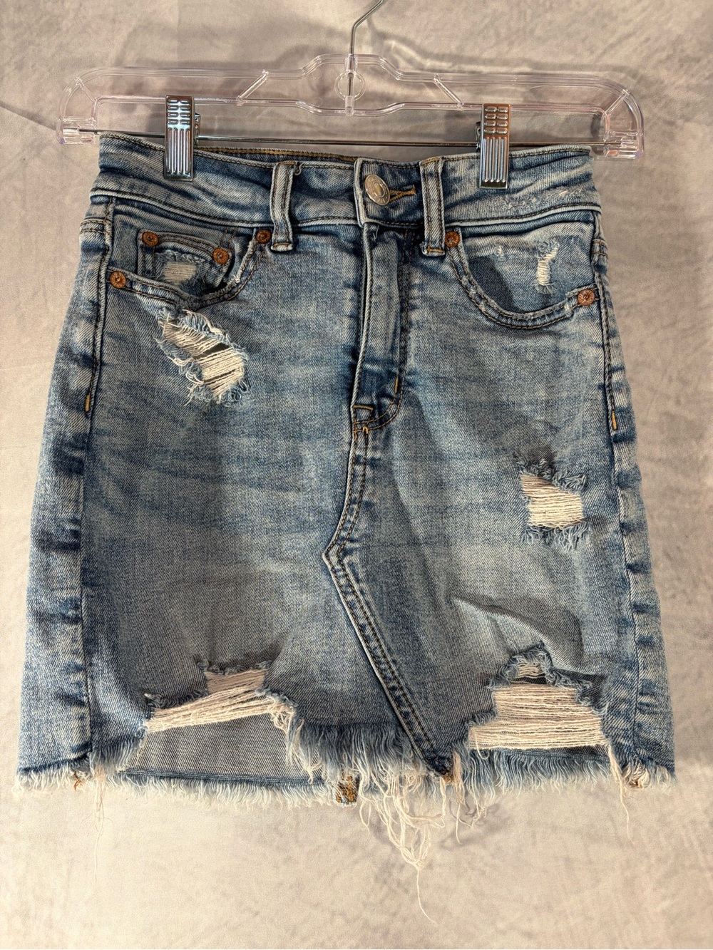 American Eagle Distressed Denim Mini Skirt Size 000